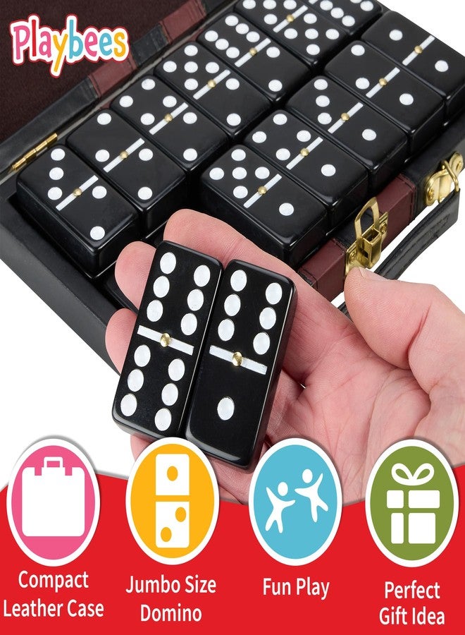 Playbees Jumbo Double Six Dominoes Set - 28 Black Classic Tiles in Faux Leather Case - Fun Educational Toy for Kids, Boys, Girls, Classroom Kit, Classic Game Night Party Favors Set, Travel-Friendly - Image 4